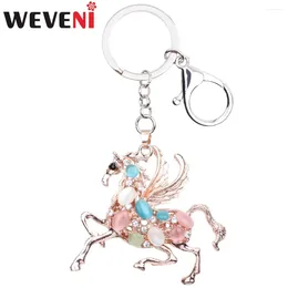 Keychains WEVENI Opal Horse Key Chain Holder Decoration Keyring Charm Alloy Rhinestone Pendant Trendy Animal Jewellery For Women