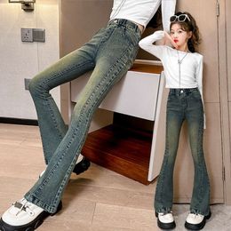 Fashion Jeans for Girls with Split Joint New Arrvial Kids Vintage Tight Denim Flare Pants Spring Autumn Teenage Slim Trousers