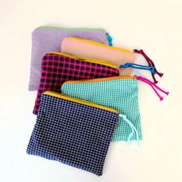 Makeup Brushes Women Plaid Bag Cotton And Linen Cosmetic Zipper Pouch Simple Portable Large Capacity Storage Fashion