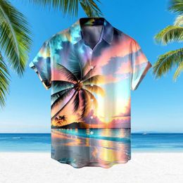 Men's Casual Shirts Summer Beach Digital Printed Shirt T V Neck Men Long Sleeve Tall For
