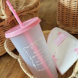 Water Bottles Kawaii Cup With Lid Straw For Girls Coffee Milk Tea Reusable Plastic Cold Drink Large Capacity Bottle BPA Free