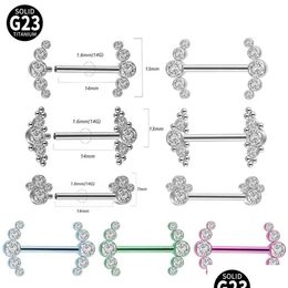 Nipple Rings G23 Titanium Cz Charming Barbell Ring Zircon Cluster Shield Internally Threaded Piercing Women Body Jewellery Drop Deliver Dhtsy