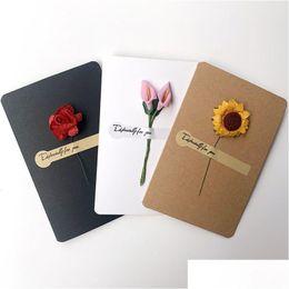 Greeting Cards Dried Flowers Handwritten Blessing Card Birthday Gift Wedding Invitations Mes Diy Retro Drop Delivery Home Garden Festi Dhobi