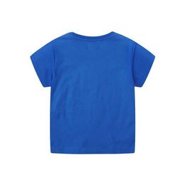 T-shirts Little maven 2024 Baby Boys Tops Blue Tees Appliques Childrens Clothing T-shirts Summer Cartoon Excavators Kids Clothes Y240521