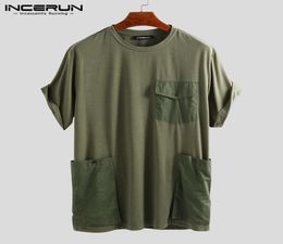 INCERUN Fashion Men T Shirt Pockets Solid Short Sleeve Loose High Street Casual Tees Men Couple Ladies Tshirts Plus Size 2020 Y207540666