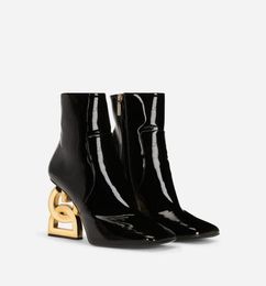 Elgant Winter Brands Women Keira Ankle Boots Women Pop Heels Black Patent Leather Lady Booties Baroque Heel Party Dress Sexy Booty3611419