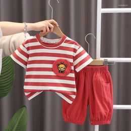 Clothing Sets Kids Summer Set 2024 Baby Boy Clothes 2 To 3 Years Fashion Cartoon Striped O-neck Short Sleeve T-shirts And Shorts Boys
