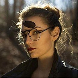 Sunglasses Circle Flip Up Trendy Round UV400 Protection Costume Glasses Steampunk Sun For Women & Men