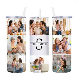 Water Bottles Custom Family Po Collage Tumbler Personalized Cup Design With Name Pictures Travel Insulated For Man Women Birthday Gift