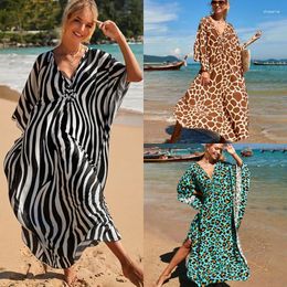 Casual Dresses 2024 Summer European American Loose Robe Seaside Vacation Sunscreen Dress Long Skirt Women's Large V-Neck Bikini Cover-up