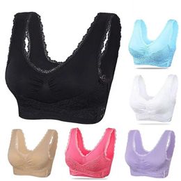 Women's Tanks Camis Womens cross front buckle push lace wireless bra underwear used for yoga perspective full cup solid Colour seamless d240521
