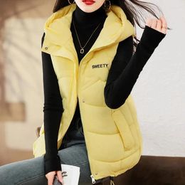 Women's Vests 2024 Winter Cotton-Padded Vest Jacket Women Korean Sleevele Hooded Parkas Warm Short Female Coat Waistcoat Overcoat Lady