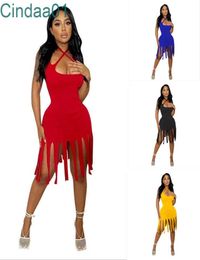 Women Casual Midi Dresses New 2022 Summer Sexy Nightclub Bandage Strapless Skirts Elegant Tassels Hip Dress5787542