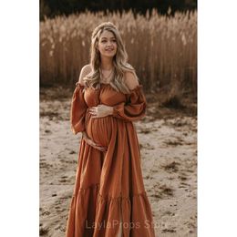 Off Shoulder Women's Boho Dresses Maternity Gown Fotoshoot One Size Maxi Pregnancy Muslin Vintage Baby Shower Photoshoot Session L2405