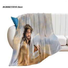 Blankets Custom Jesus Flannel Blanket Personalized Po Gift DIY Home Leisure Sofa Outdoor Portable Warm Bedding