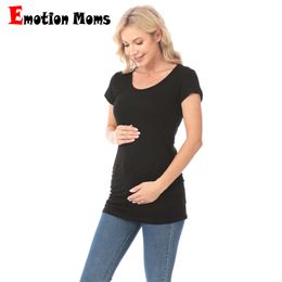 Emotion Moms Summer Pregnant Tshirt Maternity Tops Women Big Size Shirt Solid Colour Clothes Freeshipping L2405