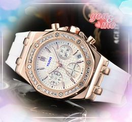 Hip Hop diamonds ring watch women's quartz Movement clock business casual cool Colourful rubber strap calendar 3 eyes designer watches gifts