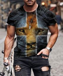 Big lion pattern 3D printing Tshirt visual impact party shirt punk gothic round neck high quality American muscle style short sle4829263