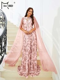 Casual Dresses Missord Luxurious Pink Formal Evening Dress Women Elegant O-Neck Maxi Split Sleeve Flower Sequin A-line Party Prom Gown