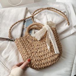 Shoulder Bags 2024 Summer Tassel Straw Bag For Women Casual Paper Rope Hook Hand-woven Handbags Beach Travel Crossbody Flap