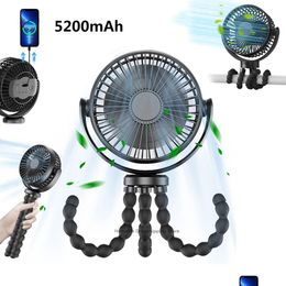 Usb Gadgets 5200Mah Battery Powered Handheld Fan Portable Baby Stroller 360°Rotate Rechargeable Mini Clip On With Flexible Tripod For Otijk