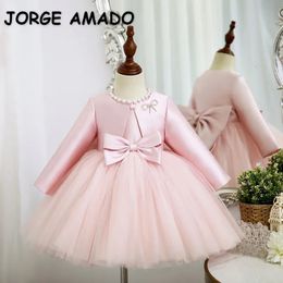 Spring Autumn Baby Girl Dress Round Collar Pink Sleeveless Princess DressesLong Sleeves Coat Party Wedding Formal Clothes E6000 240521