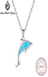 925 Sterling Silver Necklaces Pendants Cute Dolphin Shape Blue Opal Necklace 925 Jewellery Gift for Women Lam Hub Fong 210929271h4416856