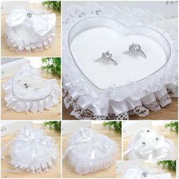 Other Event Party Supplies Wedding Couple Ring Box Heart Shape White Lace Pillow Boxes Pearl Rhinestone Jewellery Case Engagement Ce Dhbtm