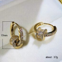 Huitan Creative Hoop Earrings with CZ Stone for Women Luxury Gold Colour Circle Earrings Bridal Wedding Accessories New Jewellery