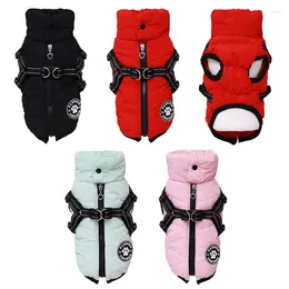Dog Apparel Coat With Harness Winter Puppy Jacket Buckle Thicken Warm Clothes For Cold Weather Reflective Pet 2 In 1 Outfit