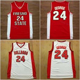 Mens Fresno State Paul George #24 College Basketball Jerseys Vintage Red University Stitched Shirts S-XXL