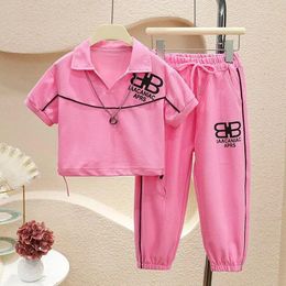 Clothing Sets Children's Summer Lapel Set 2024 Kids Sports Casual Polo Short Sleeved T-Shirt And Pants Two-Piece Junior Loungewear