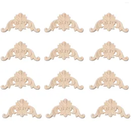 Decorative Figurines 12pcs Wood Carved Onlay Applique Unpainted Rose Flower For DIY Craft Door Home Furniture Decoration