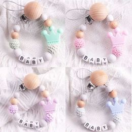 Pacifier Holders Clips# Personalized baby name pacifier clip customized letter bead silicone pacifier chain childrens dental crown rubber anti drip chain d240521