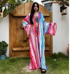 Summer WINYI Kimono Africa Maxi Dress Beach Wear Cover-up Elegant Cardigan Outfits For Women Tie-dye Print Sexy Coat