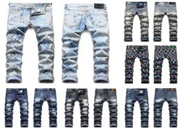 2022 Men039s Jeans European American Street Fashion Brand Men Jeans slim denim straight biker skinny ripped jean Hip hop Pencil1975211