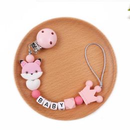 Pacifier Holders Clips# Personalized name baby pacifier clip animal silicone pacifier chain frame baby teeth chewing toy dummy clip d240531