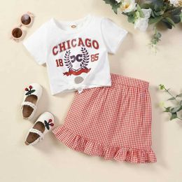 Clothing Sets Teenage Girls Clothing Summer Clothes Girls Clothing Set Letter Short T-shirts Tops+plaid Short Skirt 2 Pcs Kids Clothes 1-6Y Y2405203B8V