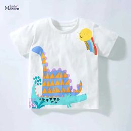 T-shirts Little maven 2024 Baby Boys Short Sleeve T Shirts Animal Dinosaur Print Childrens t shirt 7years olds Boys t-shirts Cotton Y240521