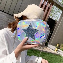 Bag Fashion Laser Tassel Sequin Reflective Small Shoulder Bags 2024 Summer Chain Colourful Five Pointed Star Female Crossbody