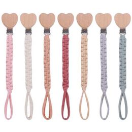 Pacifier Holders Clips# Baby pacifier chain handmade woven cotton fabric handmade heart-shaped wooden virtual pacifier clip for teeth care shower gifts d240521