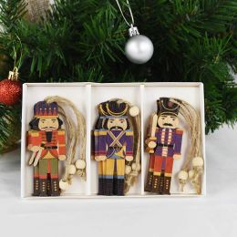 1set Wooden Nutcracker Soldier Christmas Tree Hanging Decor Nutcracker Puppet Xmas Wooden Pendants For New Year Home Ornaments