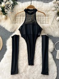 Singrainy Sheer sexy tight fitting womens mesh transparent ultra-thin jumpsuit summer O-neck sleeveless club elastic pansuits 240430