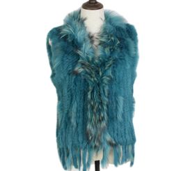 Harppihop womens natural real rabbit fur vest with raccoon fur collar waistcoatjackets rex rabbit knitted winte 2108177208029