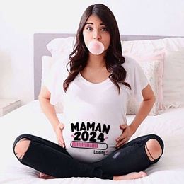 Maman 2024 Loading Franch Printed Maternity White Clothing Plus-Size Short Sleeve Pregnant T-Shirt Tops Women Hot Sale T-Shirts L2405