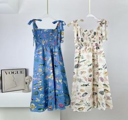 2022 European luxury Casual Dresses Spring and summer new seaside series undersea world printed suspender skirt1066934