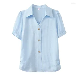 Women's Blouses Female Commuter Professional Versatile Style Chiffon Shirt Summer Slimming Fashion V-Neck Short Sleeve Top Lady