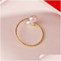 Band Rings Rice Grain Freshwater Pearl Ring For Women Natural Pearls Metal Vegetarian Index Finger Opening Adjustable Drop D Dhgarden Dhvx4