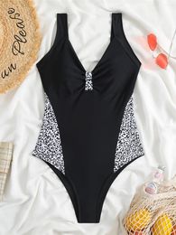 Women's Swimwear S - XL Splicing Printed High Leg Cut One Piece Swimsuit Women Female Monokini Padded Bather Bathing Suit Swim K5354