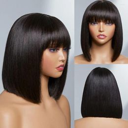 Malaysia Straight Bob Lace Wigs Glueless Human Hair With Bangs Fringe Middle Part Realistic Scalp